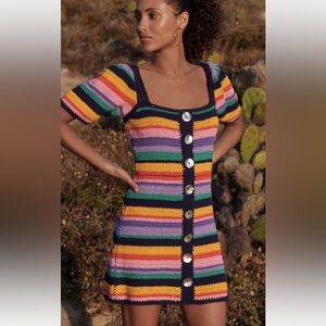 Anthropologie Farm Rio Rainbow Renata Crochet Mini Dress size medium
